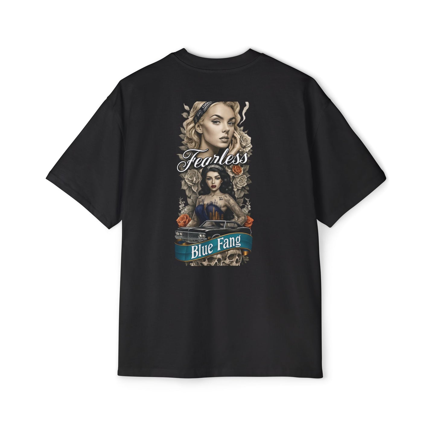 Fearless Blue Fang Men's Heavy Oversized Tee, Graphic Shirt for Casual Wear, Gift for Him, Streetwear Fashion, Unique Art Tee