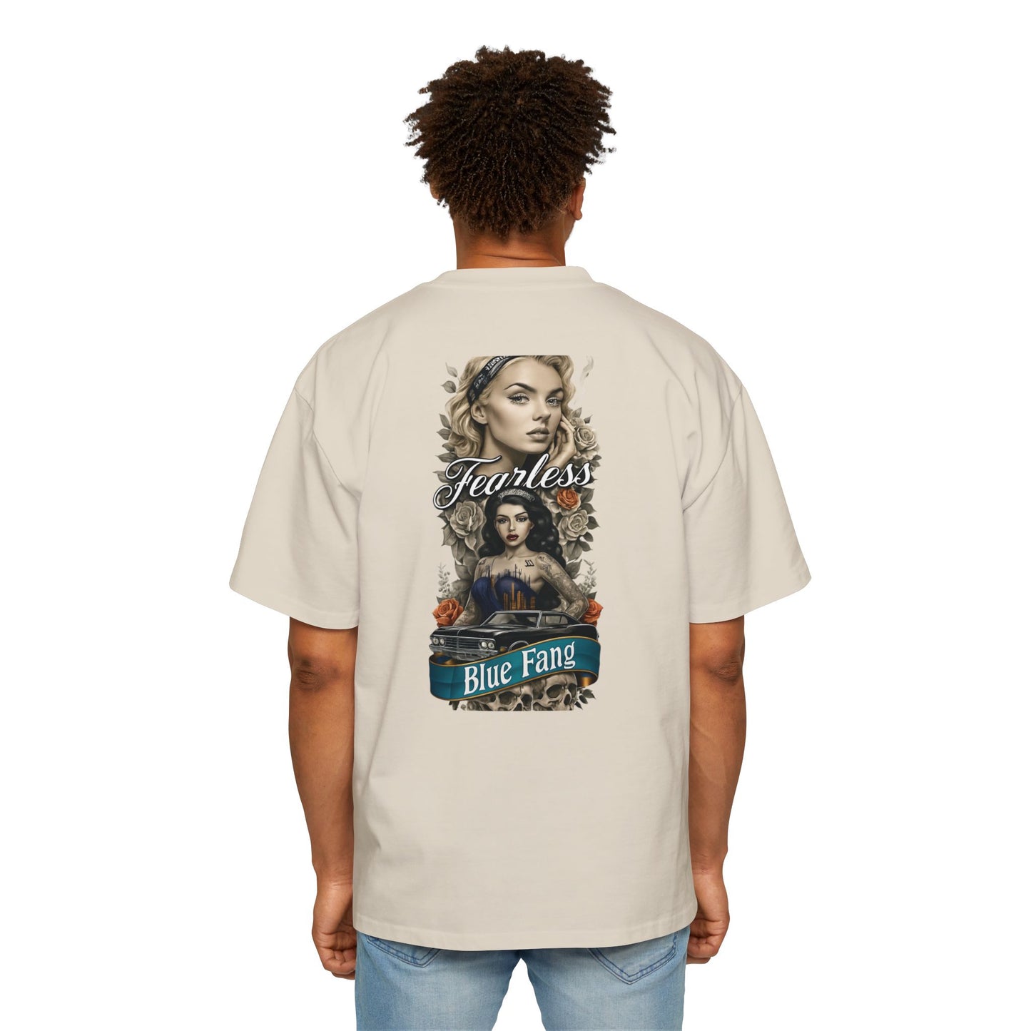 Fearless Blue Fang Men's Heavy Oversized Tee, Graphic Shirt for Casual Wear, Gift for Him, Streetwear Fashion, Unique Art Tee