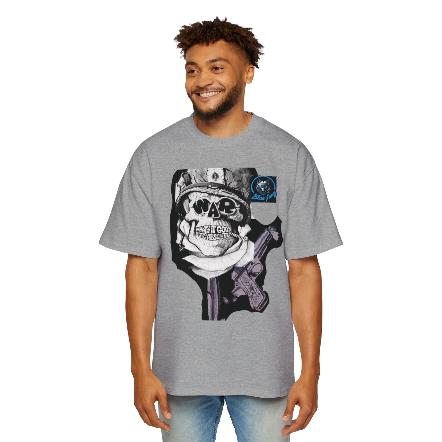 Men's Oversized Graphic Tee - Blue Fang Design, Streetwear Fashion, Casual Style, Unique Gift for Men, Trendy T-Shirt