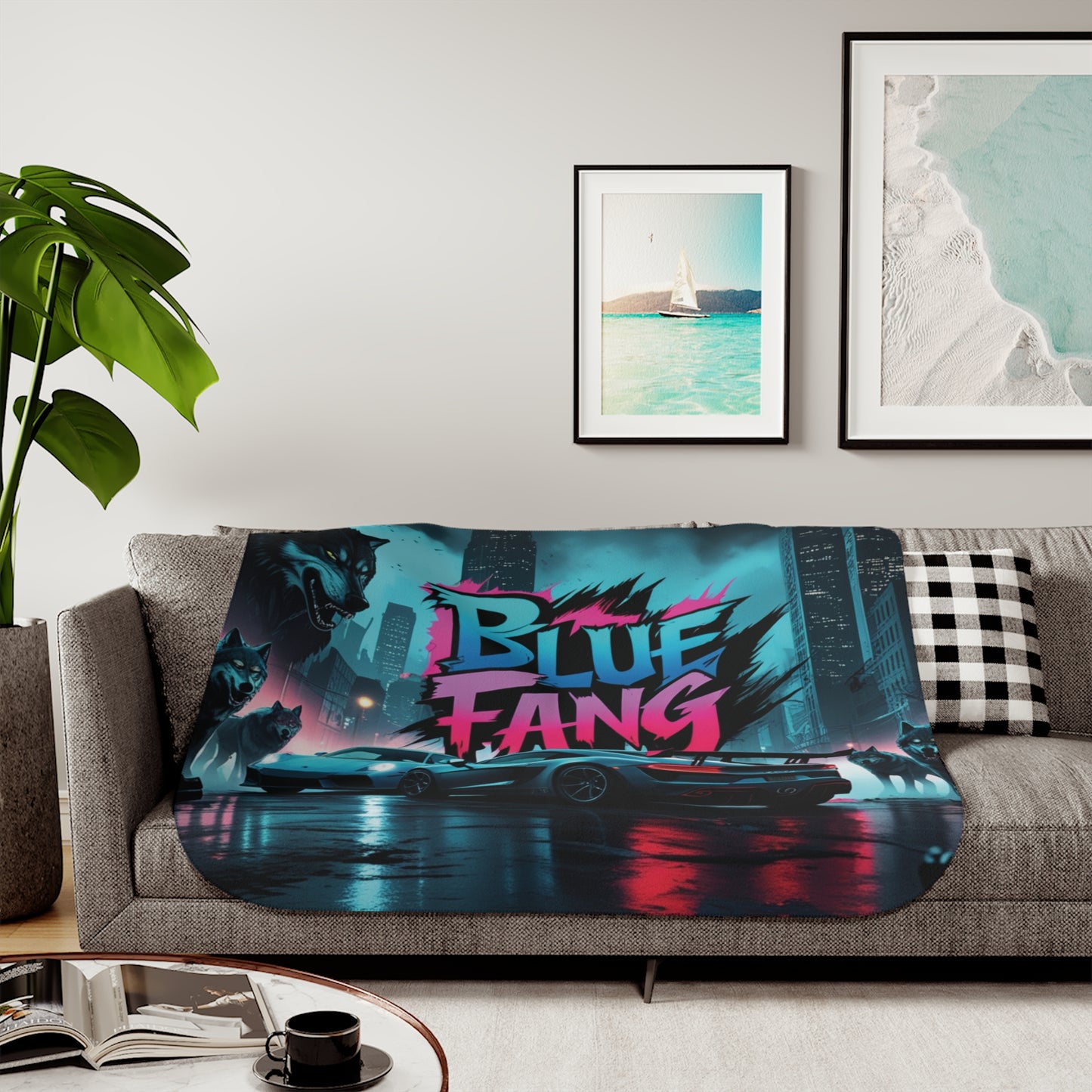 Urban Style Sherpa Blanket - Cozy, Artistic, Perfect for Home Decor, Gifts, or Cozy Nights In, Blue Fang Theme, Plush Throw Blanket