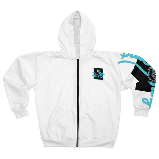 Fearless Blue Fang Unisex Zip Hoodie, Trendy Zip-Up Jacket, Casual Streetwear, Layering Piece, Gift for Art Lovers