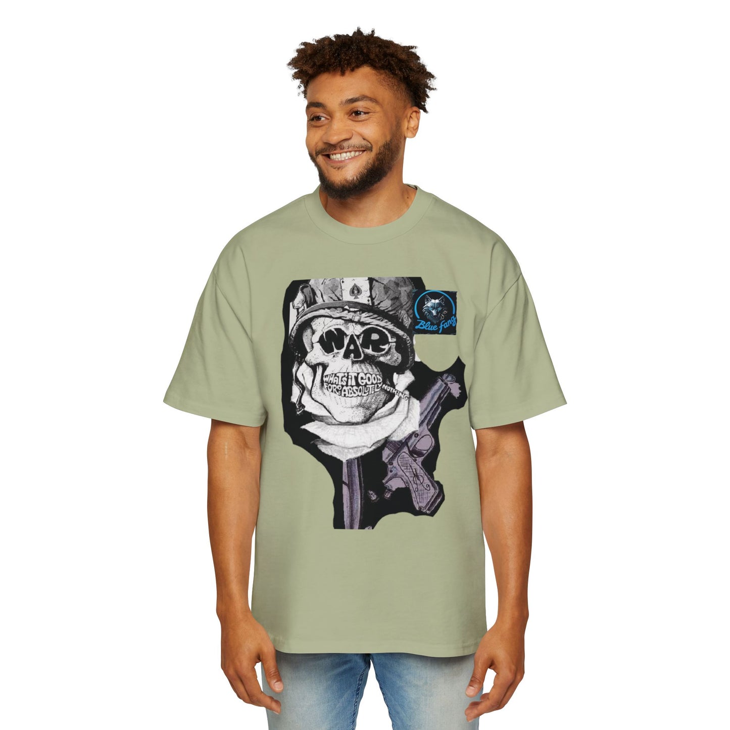Men's Oversized Graphic Tee - Blue Fang Design, Streetwear Fashion, Casual Style, Unique Gift for Men, Trendy T-Shirt