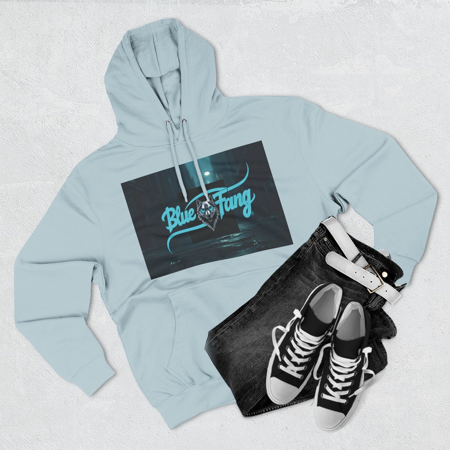 Fearless Blue Fang Hoodie, Fleece Hoodie for Music Lovers, Edgy Streetwear, Gift for Him/Her, Casual Fall/Winter Wear