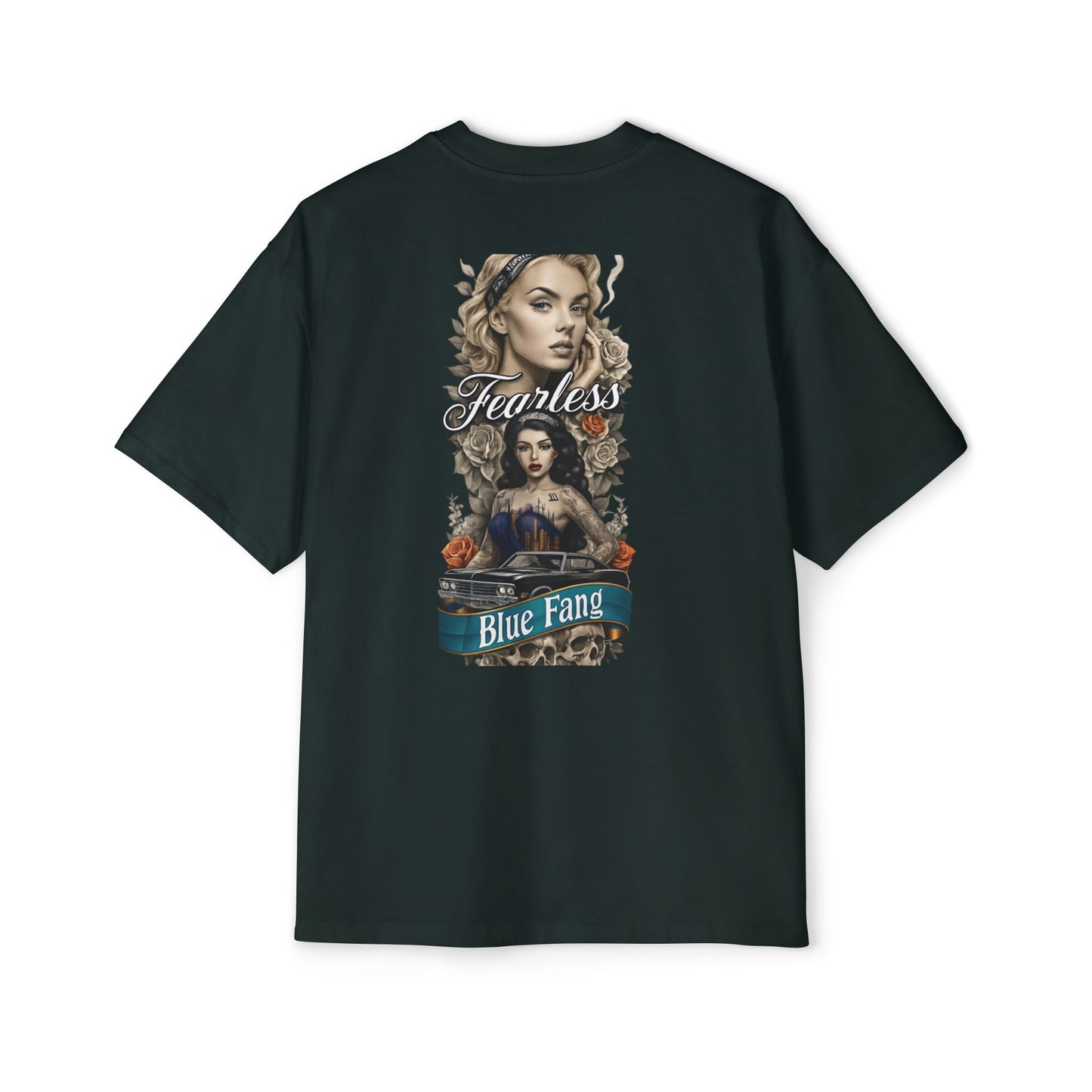 Fearless Blue Fang Men's Heavy Oversized Tee, Graphic Shirt for Casual Wear, Gift for Him, Streetwear Fashion, Unique Art Tee