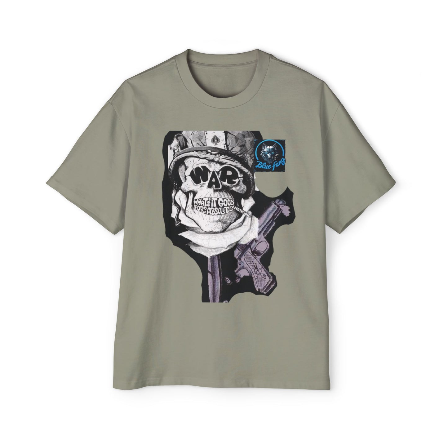 Men's Oversized Graphic Tee - Blue Fang Design, Streetwear Fashion, Casual Style, Unique Gift for Men, Trendy T-Shirt