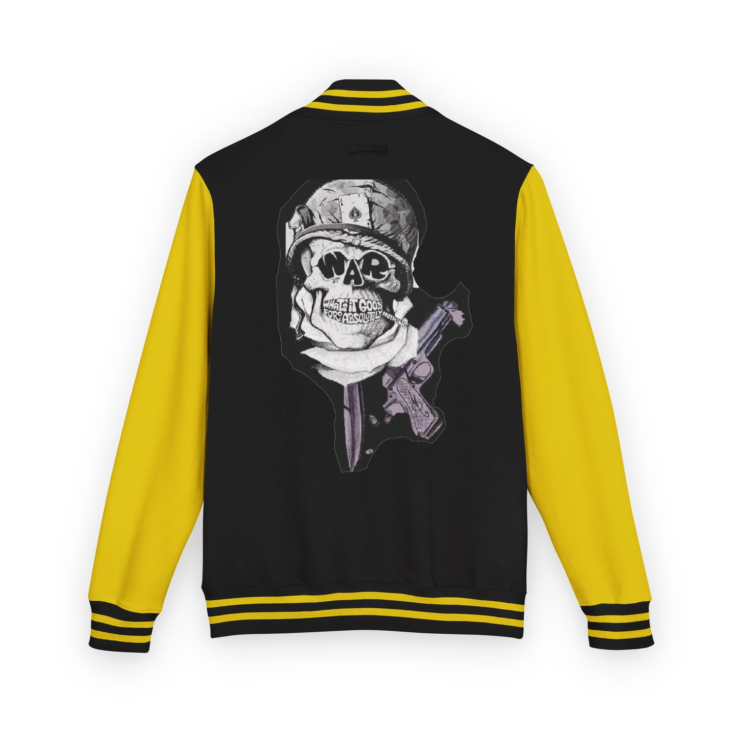 Edgy Unisex Heavyweight Letterman Jacket with Skull Design, Retro Bomber Style, Streetwear, Halloween Costume, Unique Gift Idea